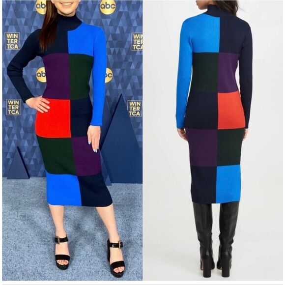 Tory Burch Sport Women’s Small Midi Dress Ribbed Colorblock Knit Multicolor - Picture 1 of 10